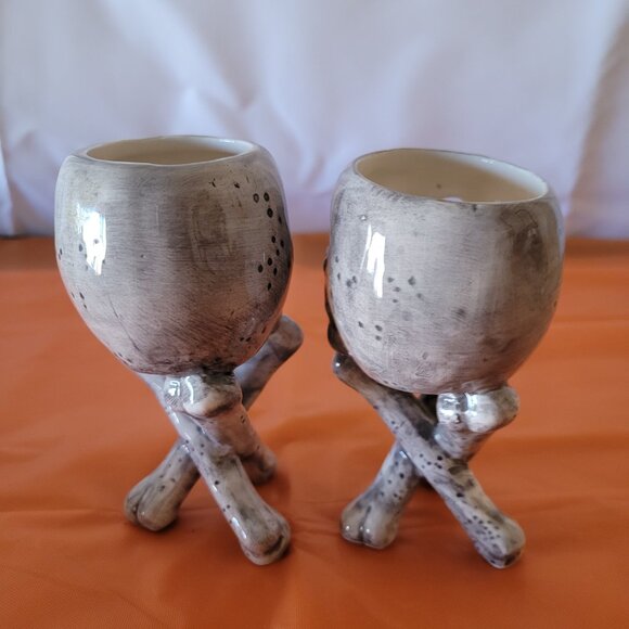 Set of 2 Halloween Skull Ceramic Votive or Tea Light Candle Holders - Picture 3 of 4